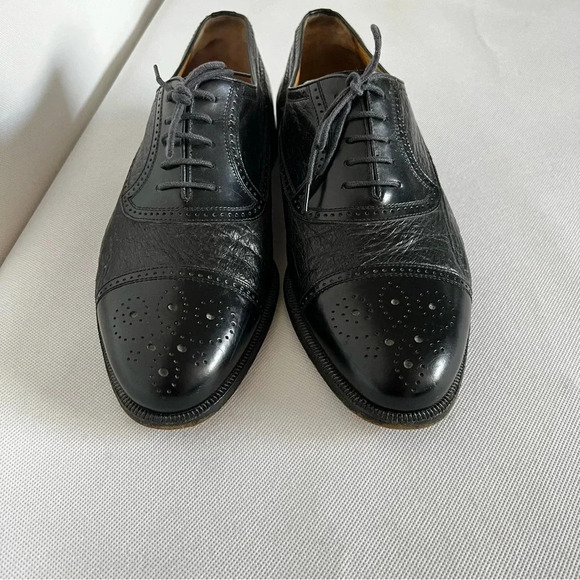 Moreschi Size 9 Black Peccary Calf Leather Brogues Oxford Shoes Made in Italy - Picture 9 of 12